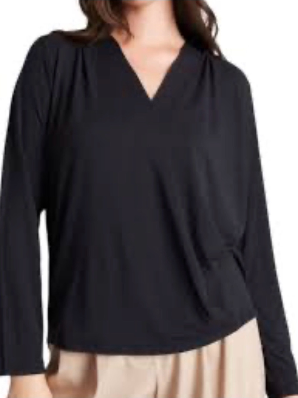 Kit and Ace At Ease Top Long Sleeve Black V Neck Medium